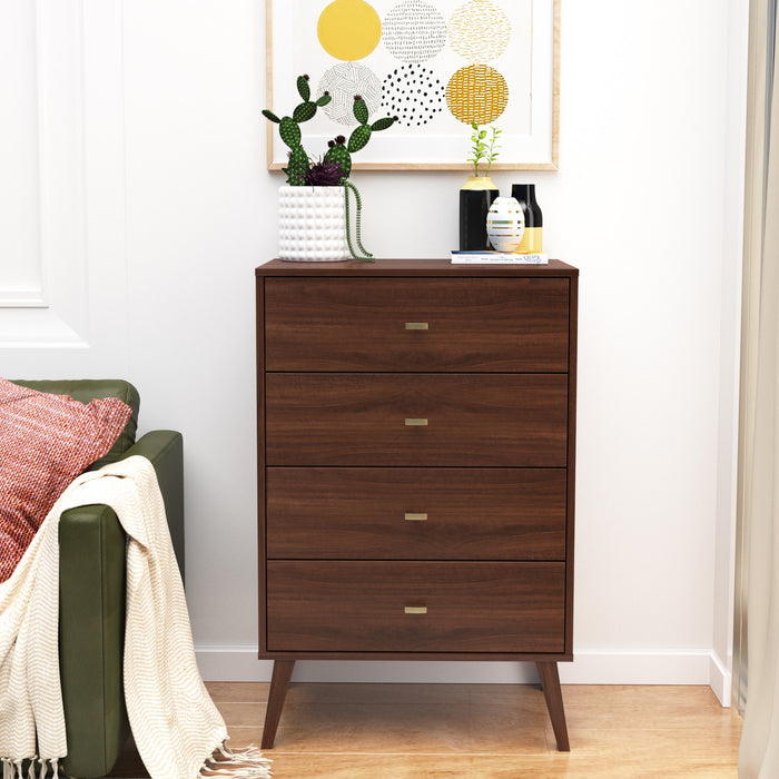 Commode verticale haute Milo à 4 tiroirs - cerisier