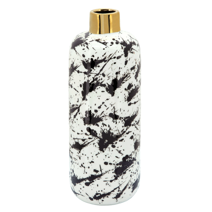 Vase de 15 po avec cou doré - noir et blanc