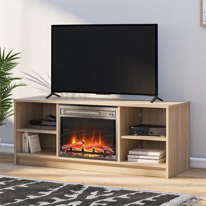 Meuble pour téléviseur Mainstays d’Ameriwood Home avec foyer électrique pour téléviseurs jusqu’à 55 po - naturel