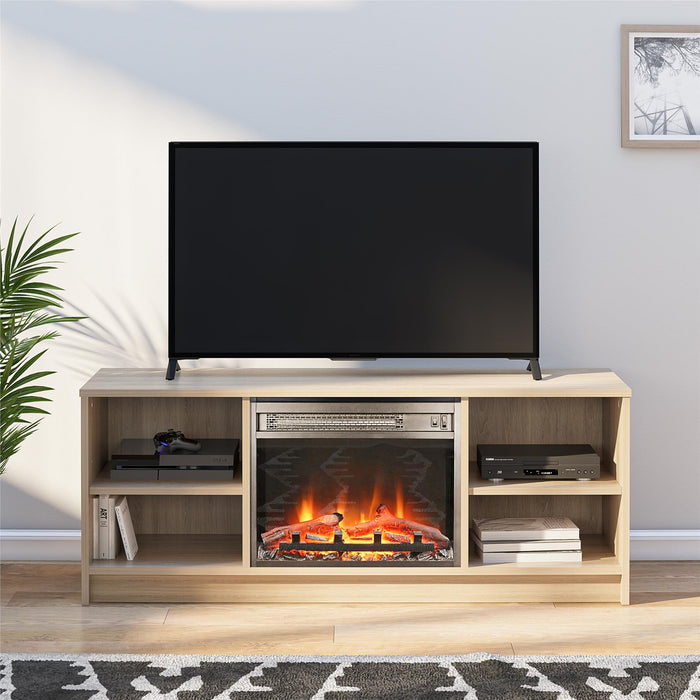 Meuble pour téléviseur Mainstays d’Ameriwood Home avec foyer électrique pour téléviseurs jusqu’à 55 po - naturel