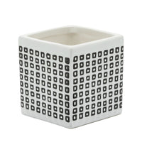 Porte-crayon carré de 4 po en céramique à motif de points - noir et blanc