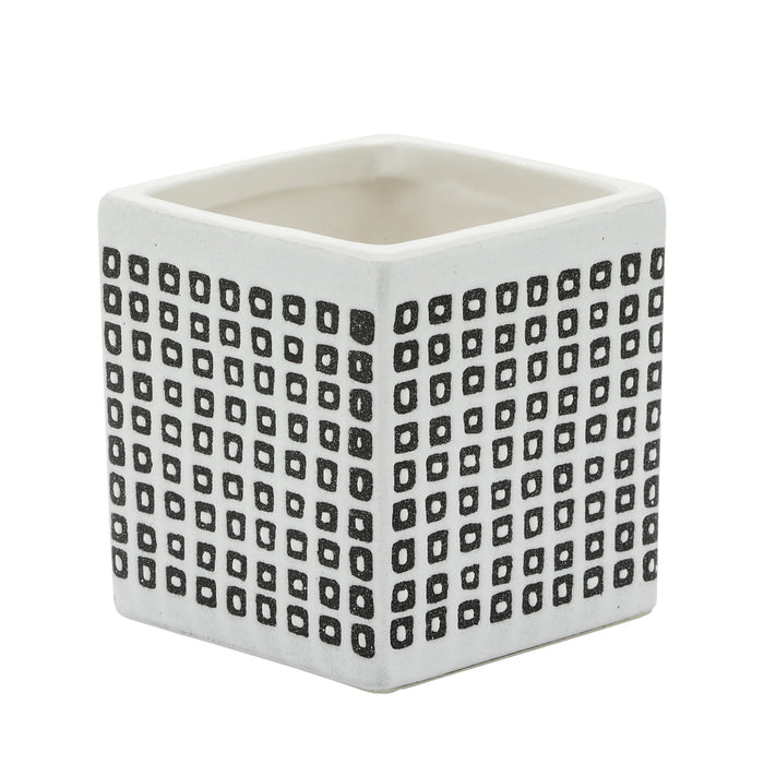 Porte-crayon carré de 4 po en céramique à motif de points - noir et blanc
