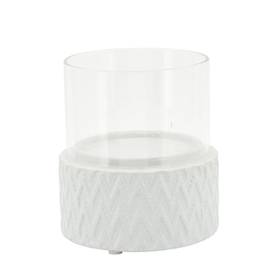 Ceramic Glass 5" Chevron Pillar Candle Holder - White|Bougeoir pilier à chevrons de 5 po en céramique - blanc