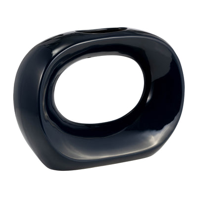 Ceramic 11" Oval Vase - Navy|Vase ovale de 11 po en céramique - bleu marine
