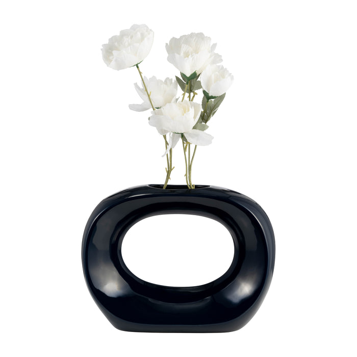 Vase ovale de 11 po en céramique - bleu marine