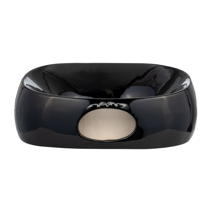 Vase ovale de 11 po en céramique - noir lustré