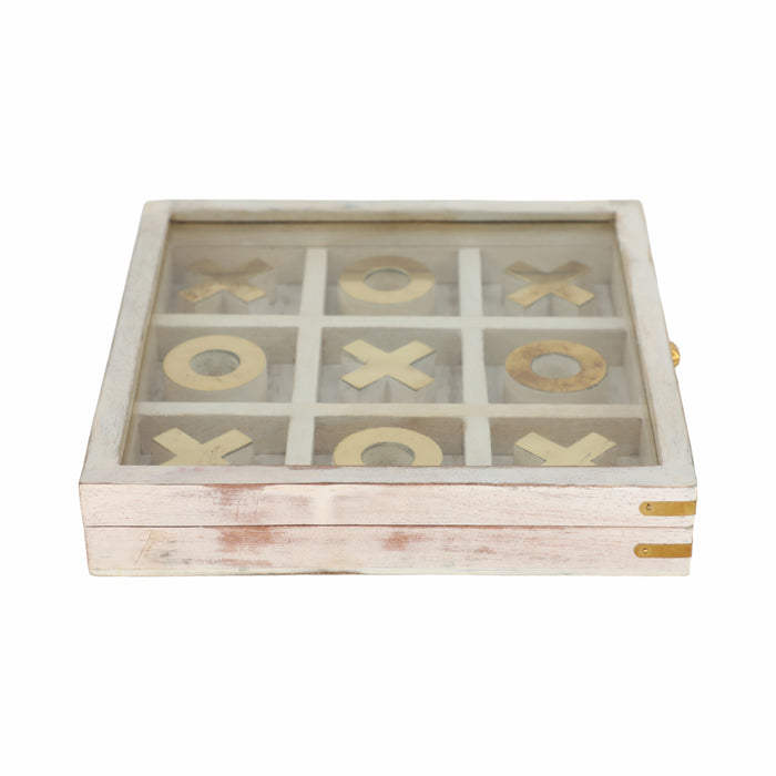 Tic Tac Toe de 8 po x 8 po en bois - blanc