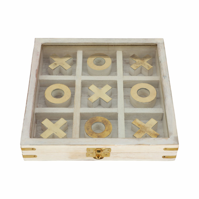 Tic Tac Toe de 8 po x 8 po en bois - blanc