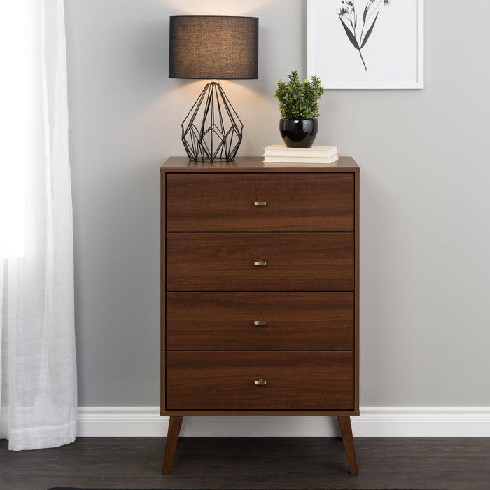 Commode verticale haute Milo à 4 tiroirs - cerisier