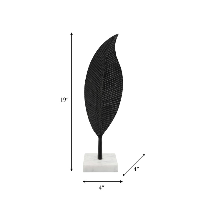 Décoration de table feuille de 19 po en métal - noire