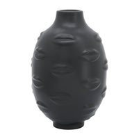 Vase de 10 po en céramique avec lèvres - noir