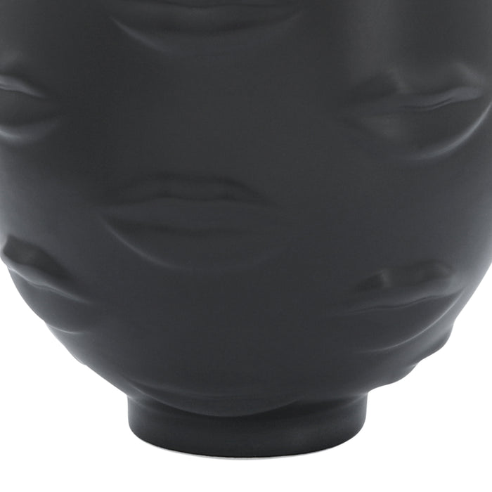 Vase de 10 po en céramique avec lèvres - noir