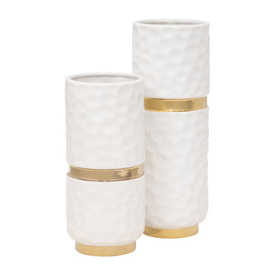 Ceramic 13" Belted Vase - White and Gold|Vase de 13 po en céramique avec ceinture - blanc et doré