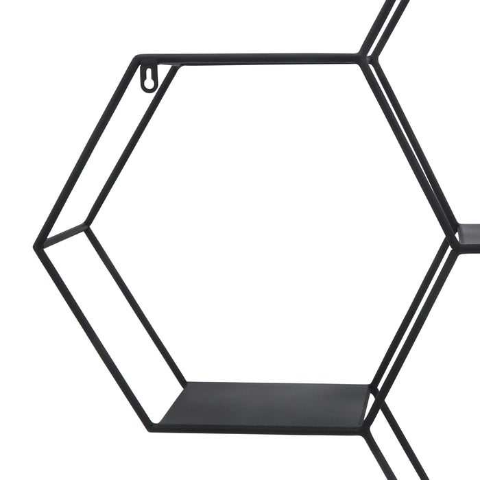 Étagère murale hexagonale de 26 po en fer métallique - noire