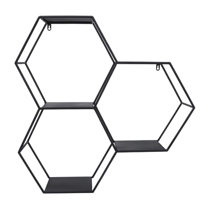 Étagère murale hexagonale de 26 po en fer métallique - noire