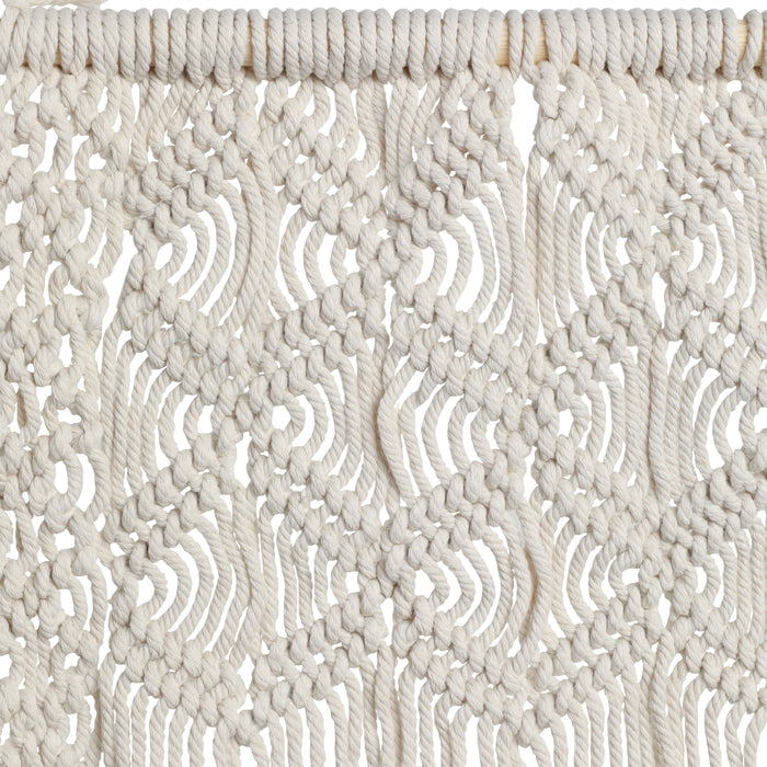 Décoration murale de 18 po en macramé et en bois - ivoire