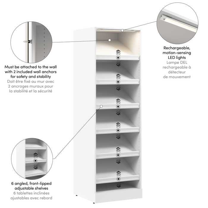 Système de garde-robe modulaire Florence de Bestar de 25 po avec tablette pour chaussures et éclairage à DEL - blanc
