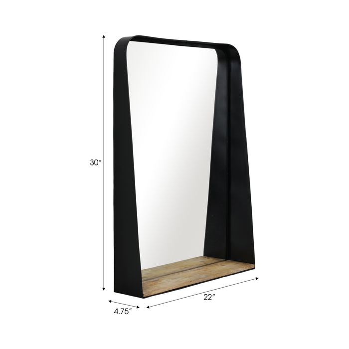 Miroir de 22 po x 30 po en métal avec tablette - noir et brun