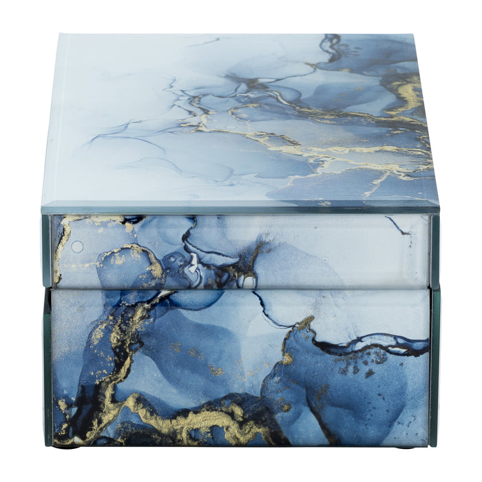 Boîte à babioles de 8 po en bois - bleue et dorée
