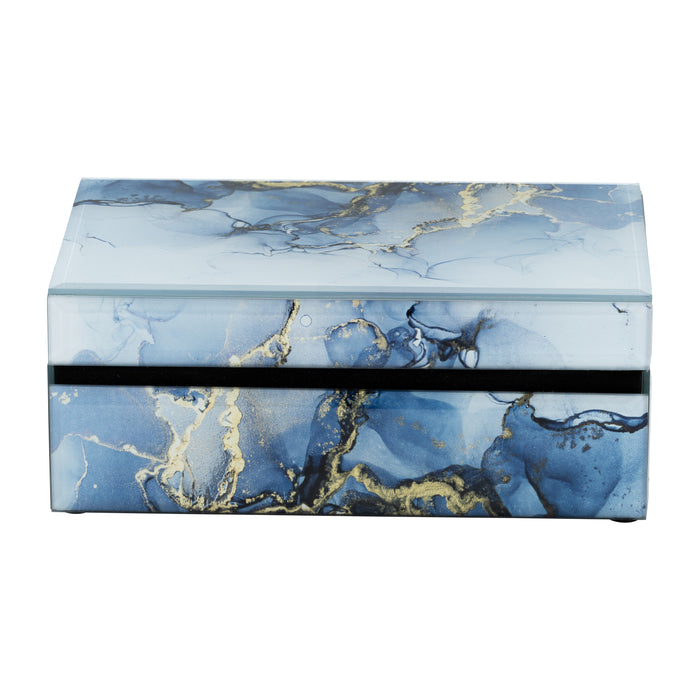 Boîte à babioles de 8 po en bois - bleue et dorée
