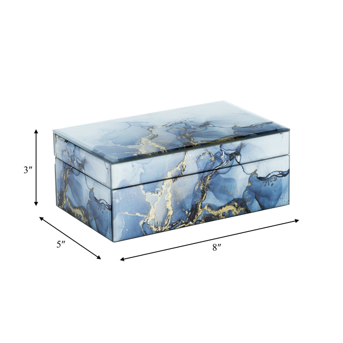 Boîte à babioles de 8 po en bois - bleue et dorée