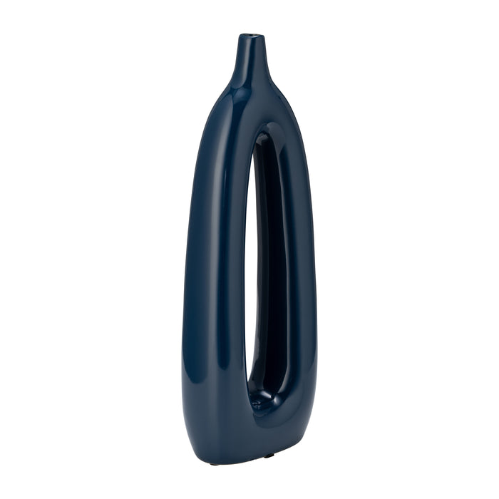 Vase de 14 po en céramique avec découpe - bleu