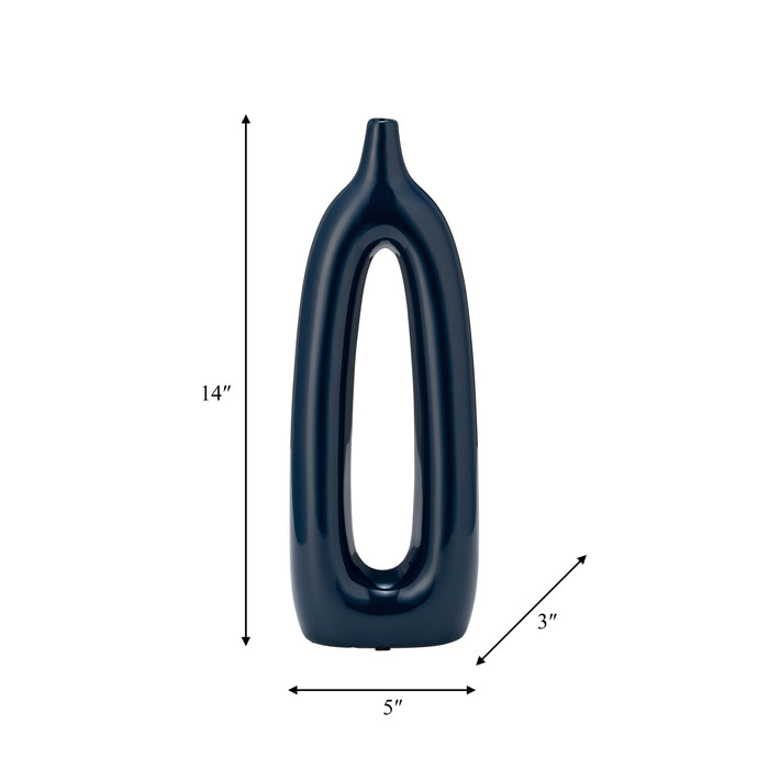 Vase de 14 po en céramique avec découpe - bleu
