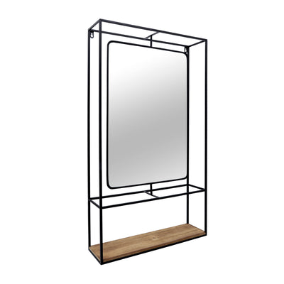 Wood and Metal 36" Wall Shelf with Mirror - Black and Brown | Étagère murale de 36 po en bois et en métal avec miroir - noire et brune
