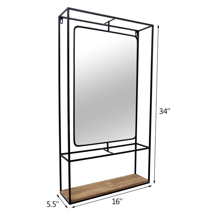 Étagère murale de 36 po en bois et en métal avec miroir - noire et brune