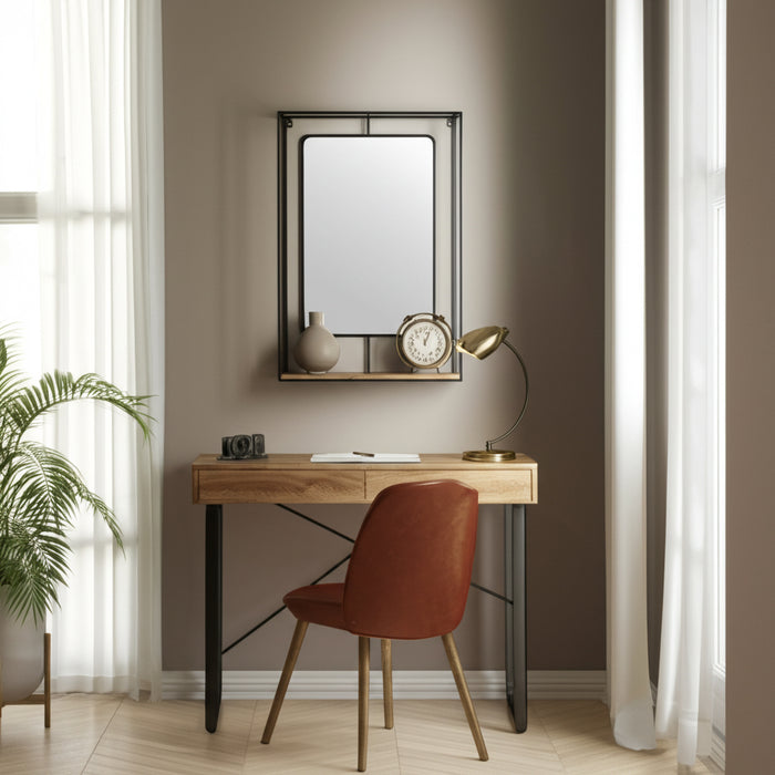 Étagère murale de 36 po en bois et en métal avec miroir - noire et brune