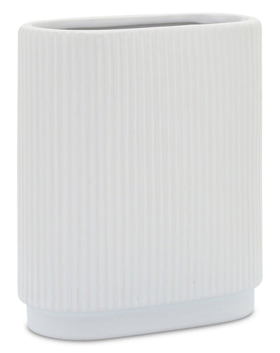 White 8" Ceramic Ridged Vase|Vase strié en céramique blanche de 8 po