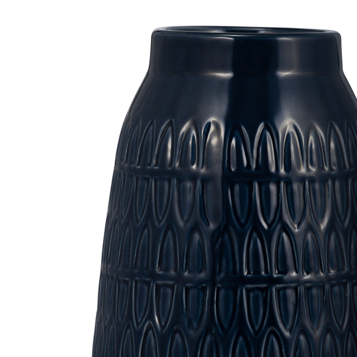 Vase gravé bleu marine de 10 po
