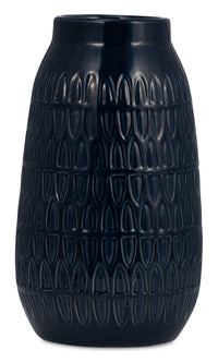 Vase gravé bleu marine de 10 po