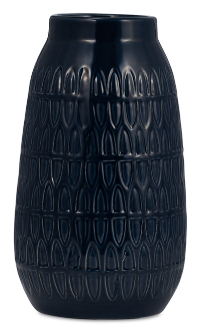 Navy Blue 10" Carved Vase|Vase gravé bleu marine de 10 po