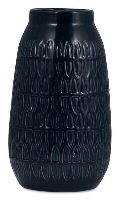 Vase gravé bleu marine de 10 po