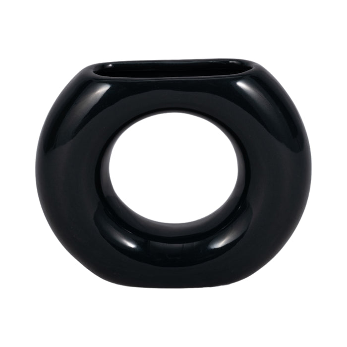 Vase de 5 po en céramique en forme de beigne - bleu marine