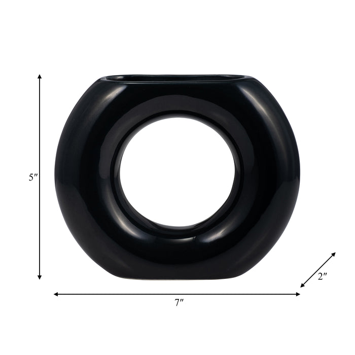 Vase de 5 po en céramique en forme de beigne - bleu marine