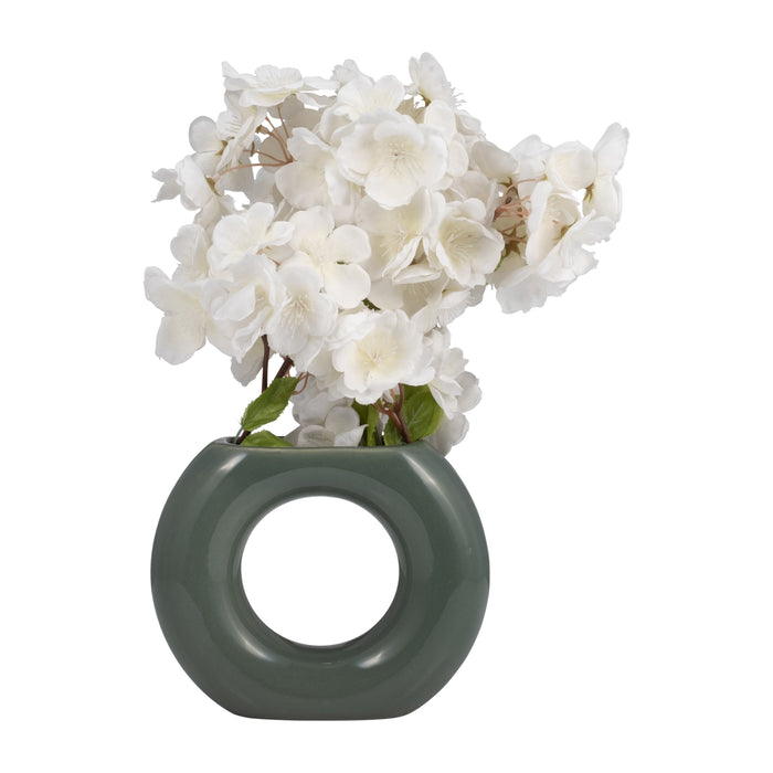 Vase en forme de beigne de 5 po en céramique - sauge foncé