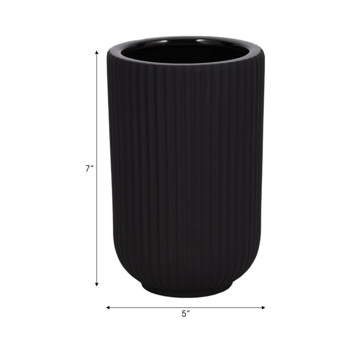 Vase strié de 7 po en céramique - noir