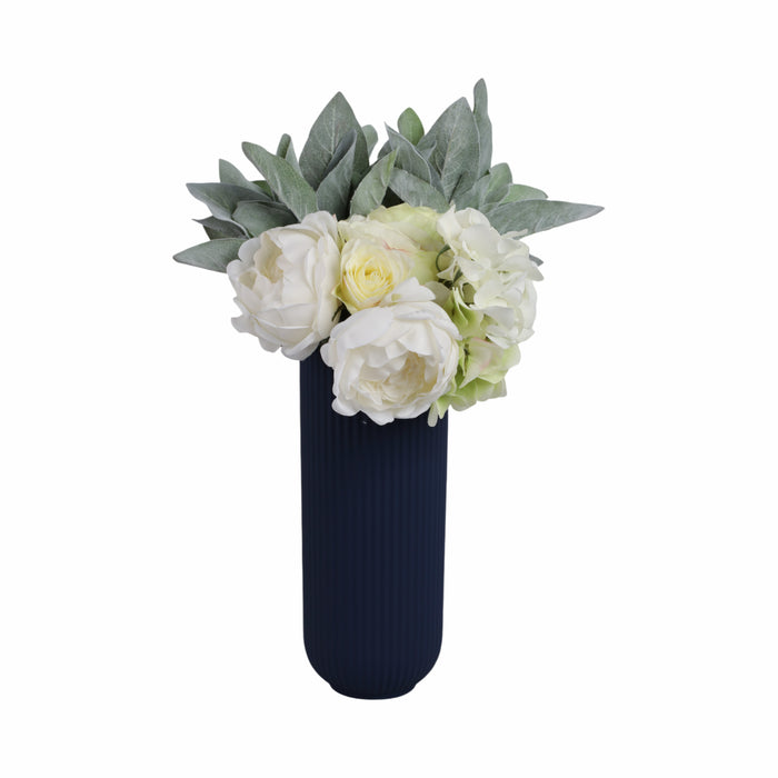 Vase strié de 11 po en céramique - bleu marine