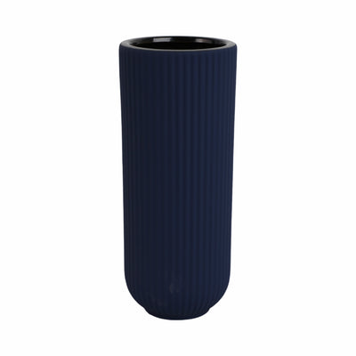 Ceramic 11" Ridged Vase - Navy|Vase strié de 11 po en céramique - bleu marine