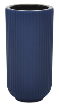 Vase strié en céramique bleu marine de 9 po