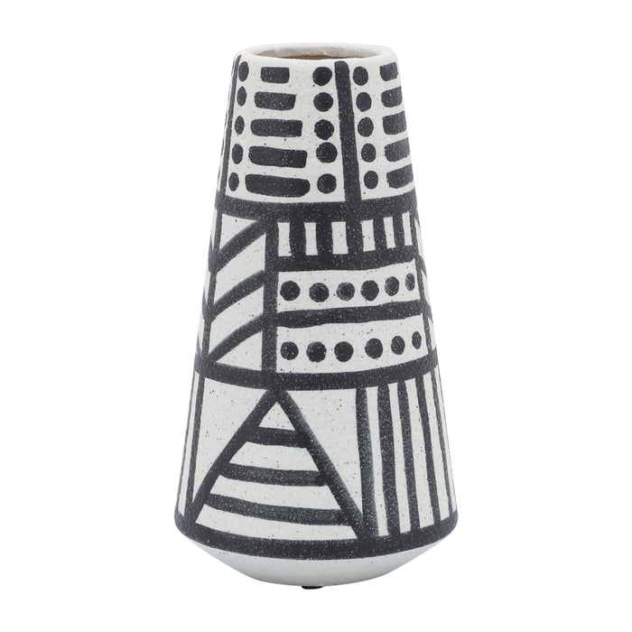 Vase éclectique de 8 po en céramique - noir et blanc