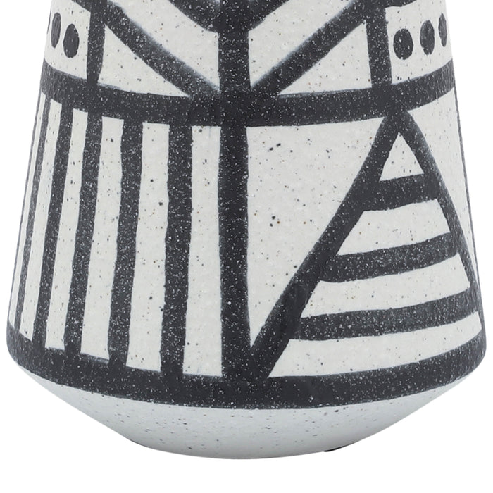 Vase éclectique de 8 po en céramique - noir et blanc