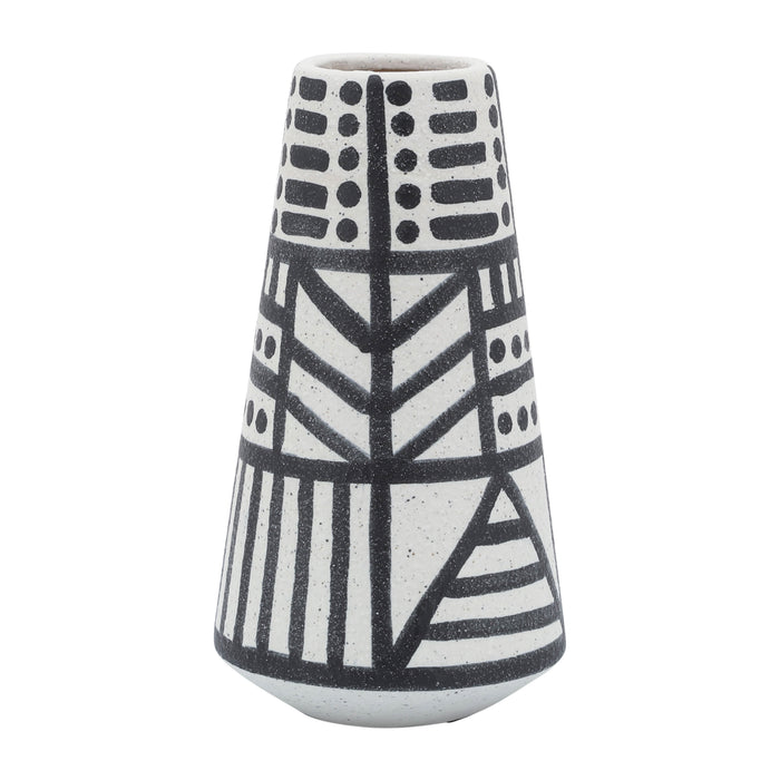 Vase éclectique de 8 po en céramique - noir et blanc