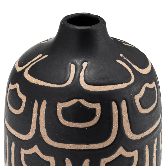 Vase décoratif de 10 po en céramique - noir et tan