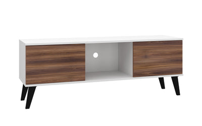 Manhattan Comfort Doyers 53.15" Mid-Century Modern TV Stand - White & Nut Brown|Meuble pour téléviseur Doyers de Manhattan Comfort de 53,15 po de style moderne du milieu du 20e siècle - blanc et brun noix