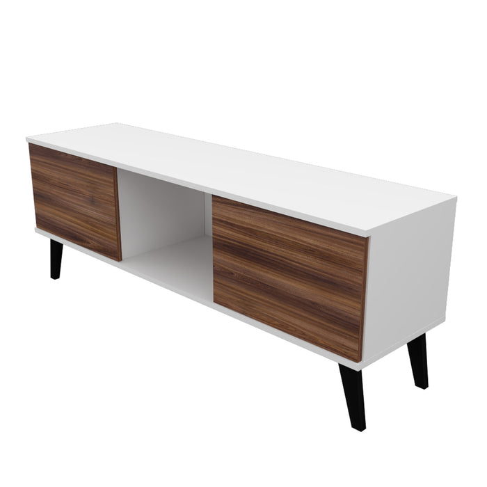 Meuble pour téléviseur Doyers de Manhattan Comfort de 53,15 po de style moderne du milieu du 20e siècle - blanc et brun noix