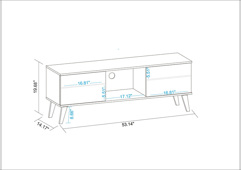 Meuble pour téléviseur Bogart de Manhattan Comfort de 53,15 po de style moderne du milieu du 20e siècle - blanc et tampon marbré