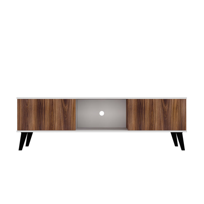 Meuble pour téléviseur Doyers de Manhattan Comfort de 62,20 po de style moderne du milieu du 20e siècle - blanc et brun noix